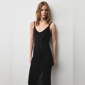 Mango Black knitted dress with sequin detail NWT